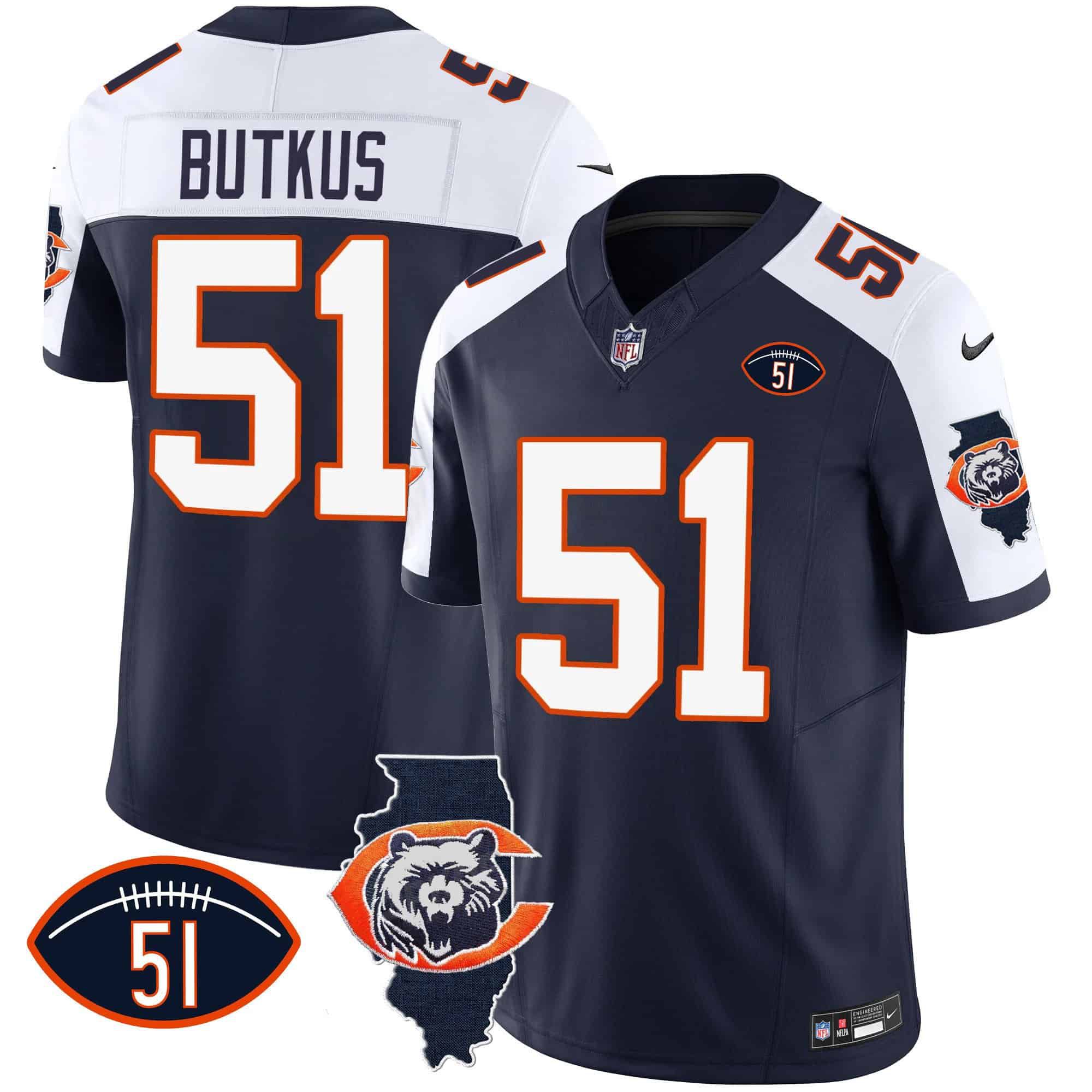 Men Chicago Bears #51 Butkus Blue 2024 Nike Throwback Illinois Patch Vapor NFL Jersey
